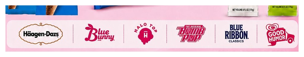 Häagen-Dazs, Blue Bunny, Halo Top, Bomb Pop, Blue Ribbon Classics and Good Humor brand logos