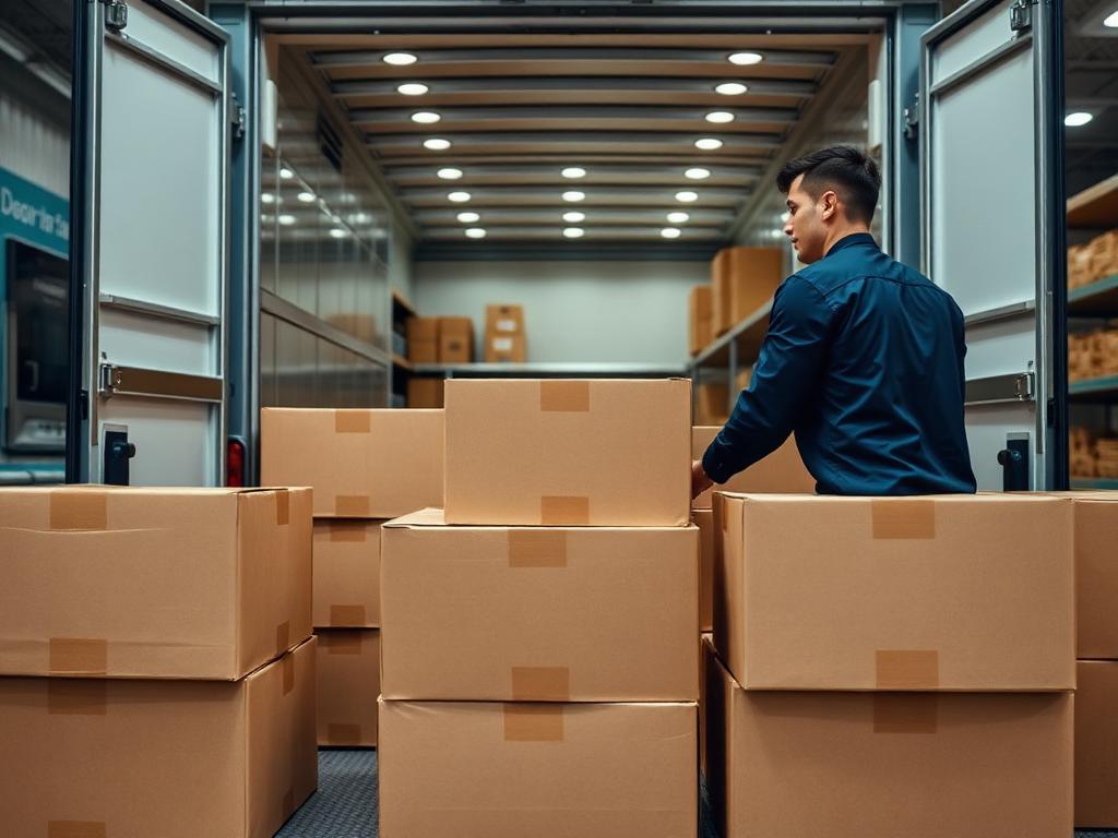 Wholesale frozen dessert cases being delivered and stocked at a retail store